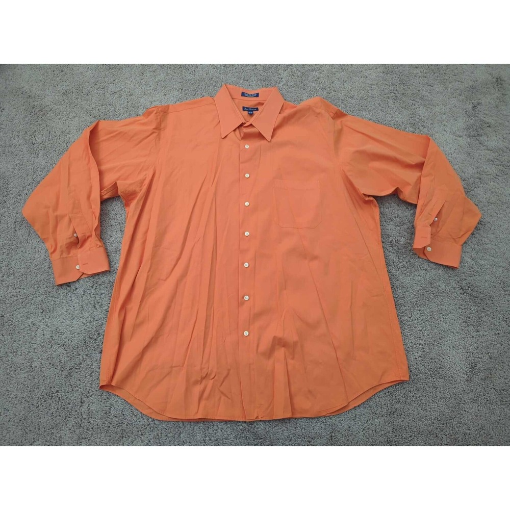 Paul Fredrick Button Up Shirt Mens 18.5 Orange Two-Ply Cotton Preppy Casual